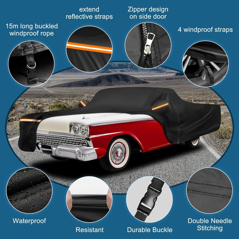 BIGACOVER Car Cover for Ford Ranchero 1957-1959 1968-1979, Waterproof 210D Oxford Cloth and Cotton Cover Outdoor Full Car Covers with Zipper Windproof Heavy Duty All Weather Protectio - Image 3